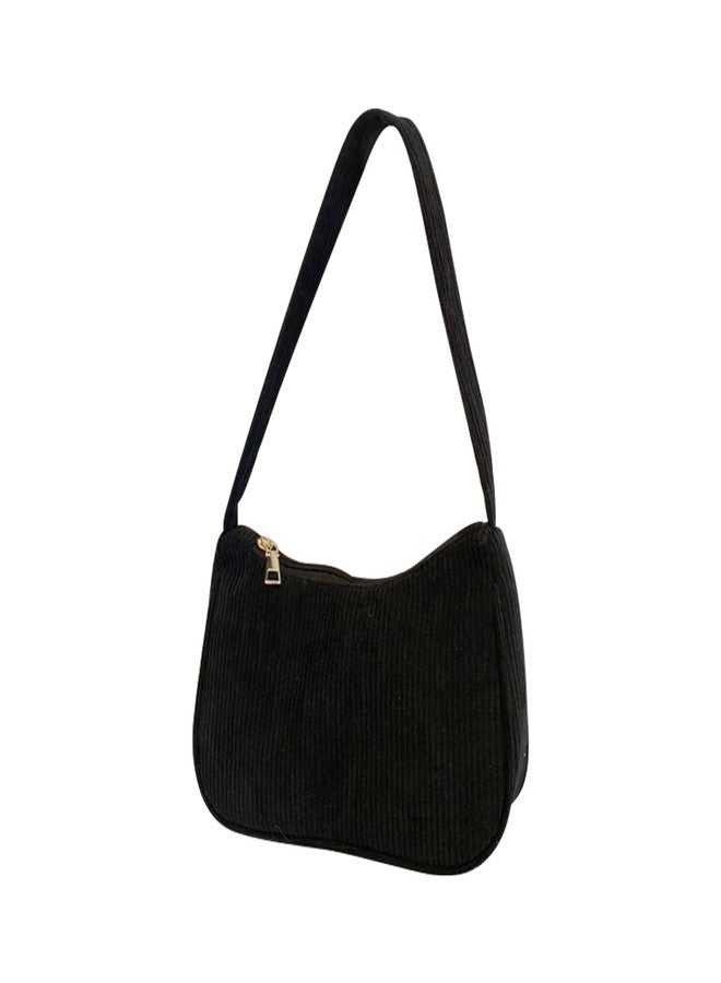 WisePoint Small Shoulder Bag for Women, Corduroy Small Handbag Shoulder Handbag with Zipper, Stylish Womens Shoulder Purse (black) - Image 1