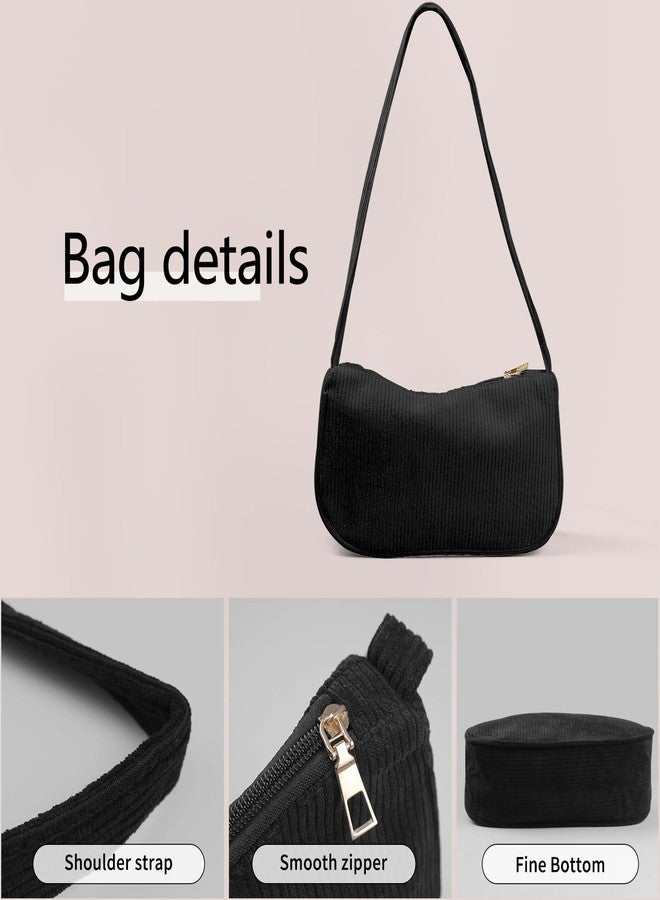 WisePoint Small Shoulder Bag for Women, Corduroy Small Handbag Shoulder Handbag with Zipper, Stylish Womens Shoulder Purse (black) - Image 3