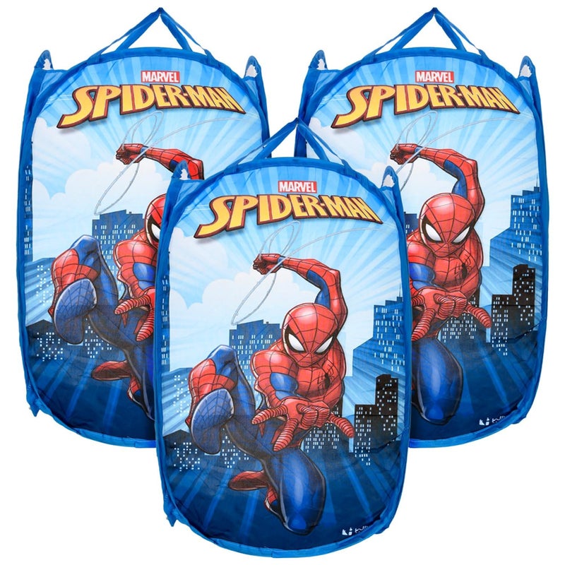 Kuber Industries Marvel Avengers Laundry Basket For Clothes|Foldable Pop-Up Laundry Bag|Netted Lightweight Toys Organizer|Reinforced Handles "30"LTR|Pack of 3 (Blue) - Image 1