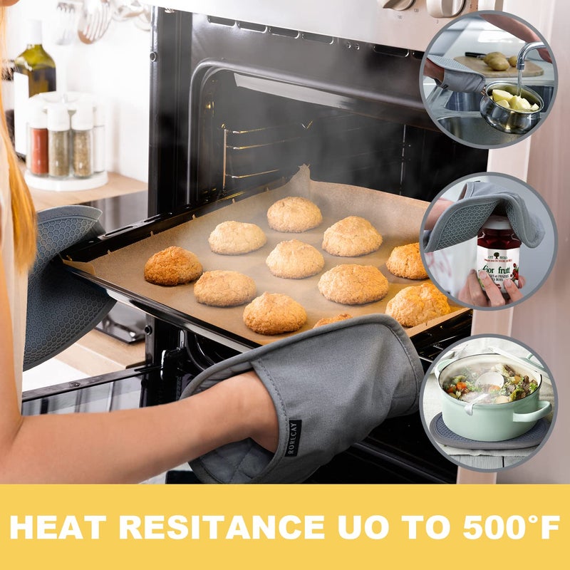 Rorecay Silicone Pot Holders Sets: Heat Resistant Oven Hot Pads with Pockets Non Slip Grip Large Potholders for Kitchen Baking Cooking | Quilted Liner | 9.8 x 7.6 Inches (Yellow  2) - Image 2
