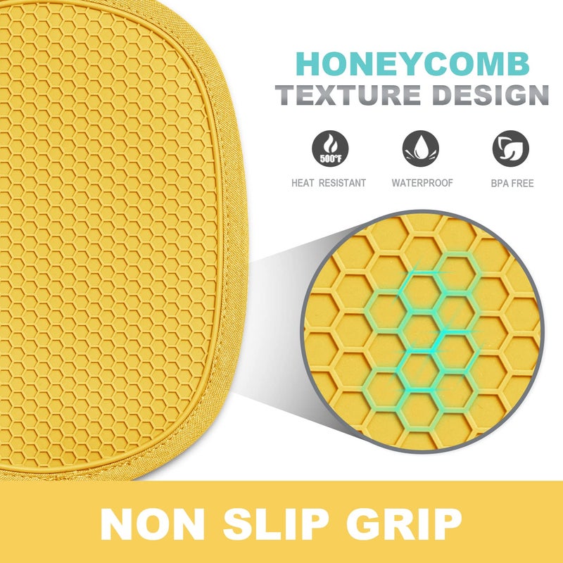 Rorecay Silicone Pot Holders Sets: Heat Resistant Oven Hot Pads with Pockets Non Slip Grip Large Potholders for Kitchen Baking Cooking | Quilted Liner | 9.8 x 7.6 Inches (Yellow  2) - Image 3
