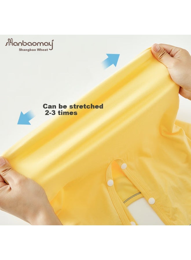 Shanbaomay Summer Children's Romper Blue Modal Thin Seven-quarter Sleeve Uni Home Wear Soft Yellow Size 120 - Image 3