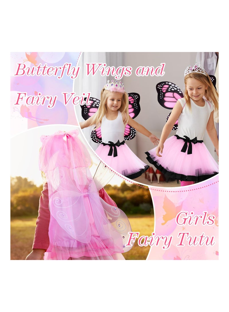 Zikra 10 Pcs Girls erfly Costume Set Fairy Princess Tutu Dress Wings Veil Wand Headband for Birthday Up Pink Black Spotted Style - Image 3