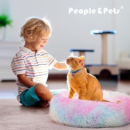 ZEXSAZONE Round Donut Pet Bed for Cats and Puppies Dogs Mat, Cozy and Plush Raised Bedside Support, Both Summer Sides Use like 2 in One, Washable, Sizes for Small, Medium & Large Pets.(Small, Rainbow) - Image 3