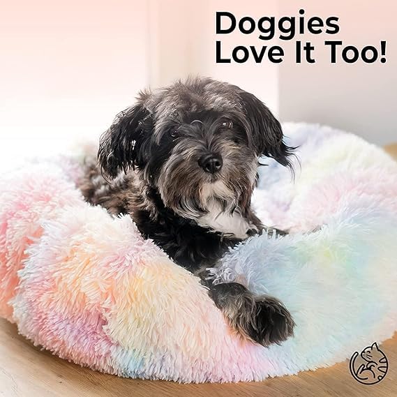 ZEXSAZONE Round Donut Pet Bed for Cats and Puppies Dogs Mat, Cozy and Plush Raised Bedside Support, Both Summer Sides Use like 2 in One, Washable, Sizes for Small, Medium & Large Pets.(Small, Rainbow) - Image 5
