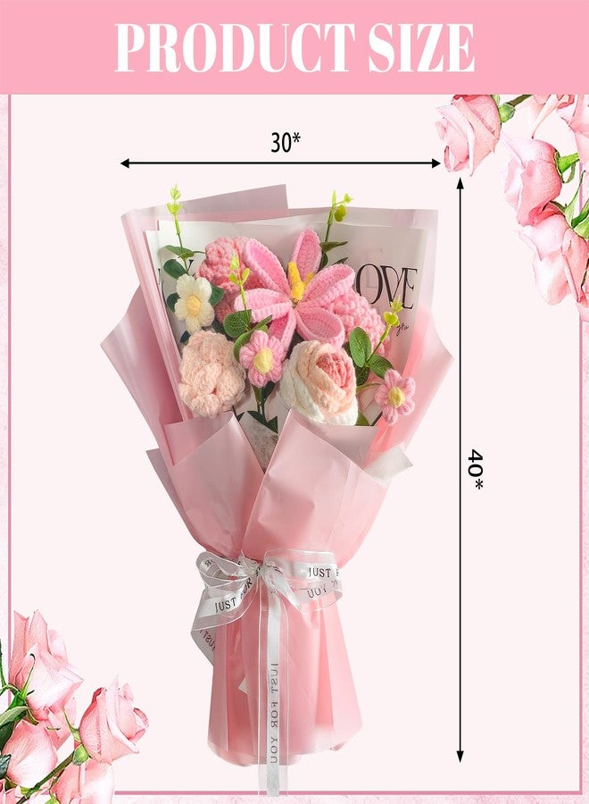 POPUPARTY Crochet Flowers Bouquet 8PCS, Handmade Knitted Artificial Crochet Flower Gifts - Tulips Roses Daisies Carnations, Preserved Flowers for Mother's Day Valentine's Day Birthday Home Decor- Pink - Image 2