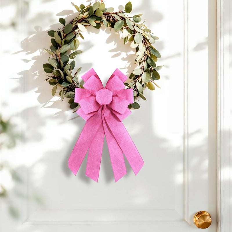 chmacura Rose Pink Burlap Wreath Bow 20 x 11 Inches Easter Bows Pink Mesh Ribbon Bow Carnival Farmhouse Bow Tree Ornament for Home Front Door Decorations - Image 3