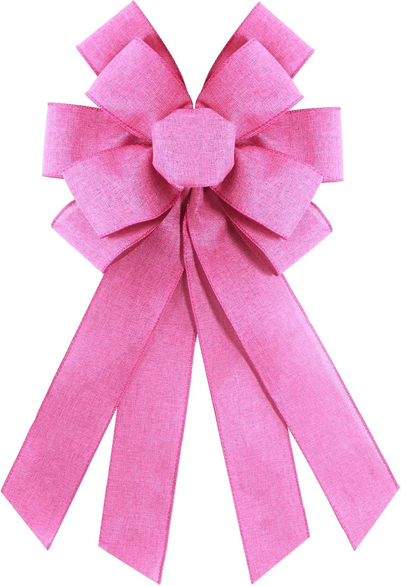 chmacura Rose Pink Burlap Wreath Bow 20 x 11 Inches Easter Bows Pink Mesh Ribbon Bow Carnival Farmhouse Bow Tree Ornament for Home Front Door Decorations - Image 1