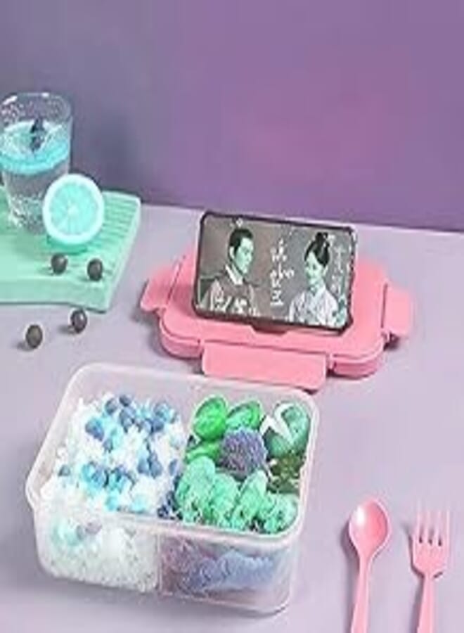 Lunch Box for Boys and Girls - Large Capacity Lunch Container with Spoon and Fork - Perfect Size Durable Lunch Box for On-the-Go Meals, BPA Free, Food-Grade Materials, Microwave Safe (Pink)