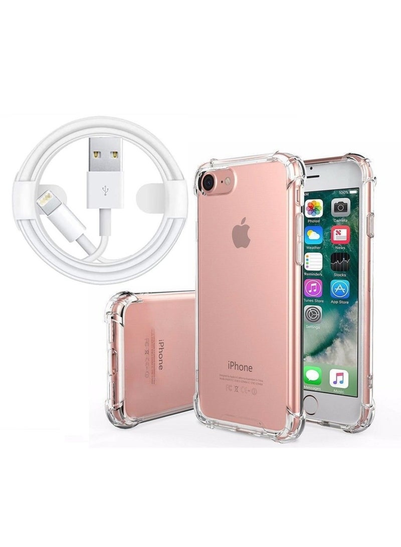 DUSALA Anti-Scratch Shock Absorption Case Cover with Tempered Glass and Charging Cable for Apple iPhone 7/8/SE - Image 1