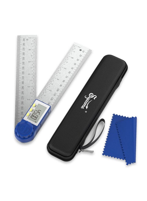 Digital Angle Finder, Stainless Steel 7 Inches/200mm 360 Angle Finder Tool for Woodworking, Mechanical, Construction, Drawing, DIY, Etc. Includes Special Storage Box, Cleaning Cloth - Blue
