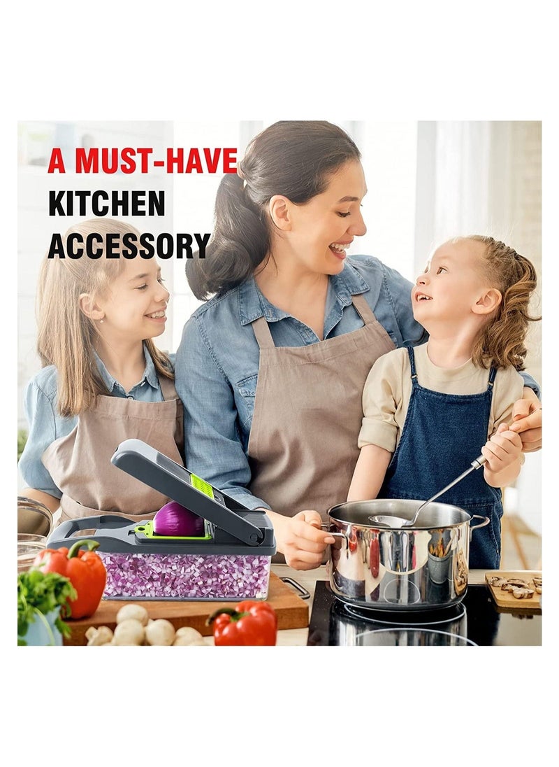 ELTRAZONE مفرمة خضار، مفرمة بصل برو، مفرمة طعام متعددة الوظائف 13 في 1، قاطع خضار للمطبخ، مفرمة خضار مع 8 شفرات، مفرمة جزر وثوم مع حاوية - Image 4
