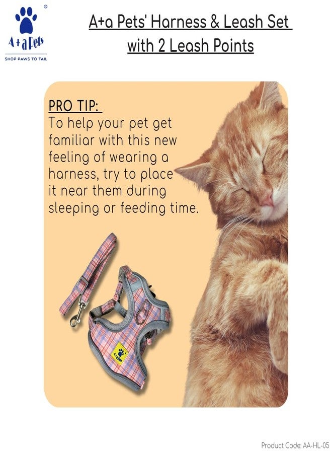 A+a Pets' Harness & Leash Set(Combo) for Cats, Puppies, Small Dogs with 2 Leash Points - Escape Friendly | Night Safety | Reflective Strips |100% Cotton (XXS, Pink) - Image 5