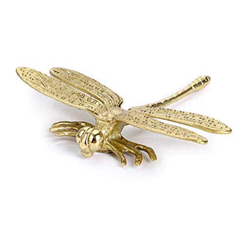 JUXYES Pack of 2 Brass Dragonfly Cabinet Knobs, Golden Tone Cupboard Door Knobs Decorative Dresser Drawer Handle Knobs for Dresser Drawer Cabinet Closet - Image 5