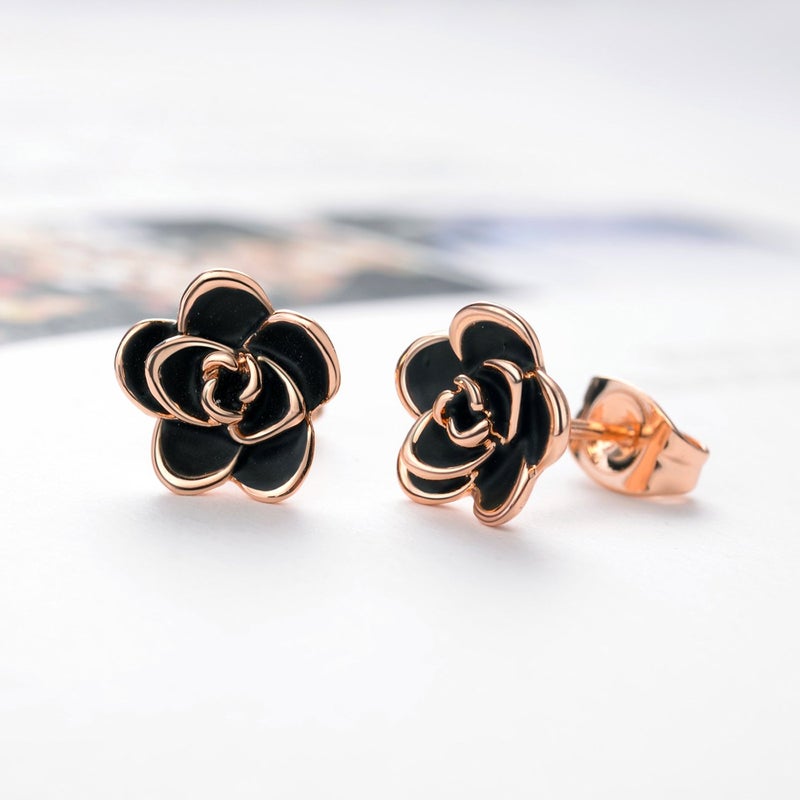AllenCOCO Flower Stud Earrings Hypoallergenic for Women - 18K Gold Plated Rose Earrings for Sensitive Ears, Nickel Free - Image 2