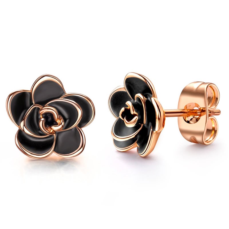 AllenCOCO Flower Stud Earrings Hypoallergenic for Women - 18K Gold Plated Rose Earrings for Sensitive Ears, Nickel Free - Image 1