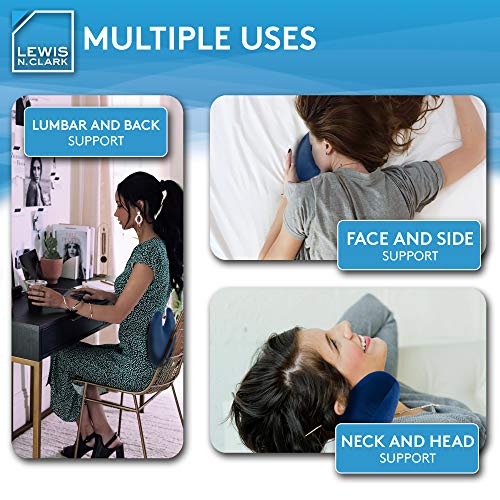 Lewis N. Clark Mood Neck Pillow, Microbead Pillows, Airplane Pillow and Cervical Neck Pillow for Kids + Adults, Travel Pillow with Neck Support, Blue - Image 3