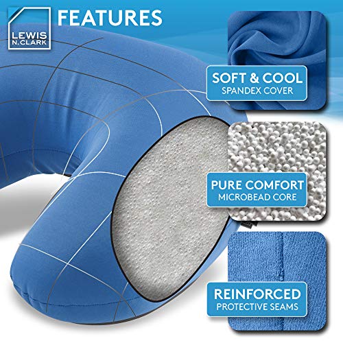 Lewis N. Clark Mood Neck Pillow, Microbead Pillows, Airplane Pillow and Cervical Neck Pillow for Kids + Adults, Travel Pillow with Neck Support, Blue - Image 2