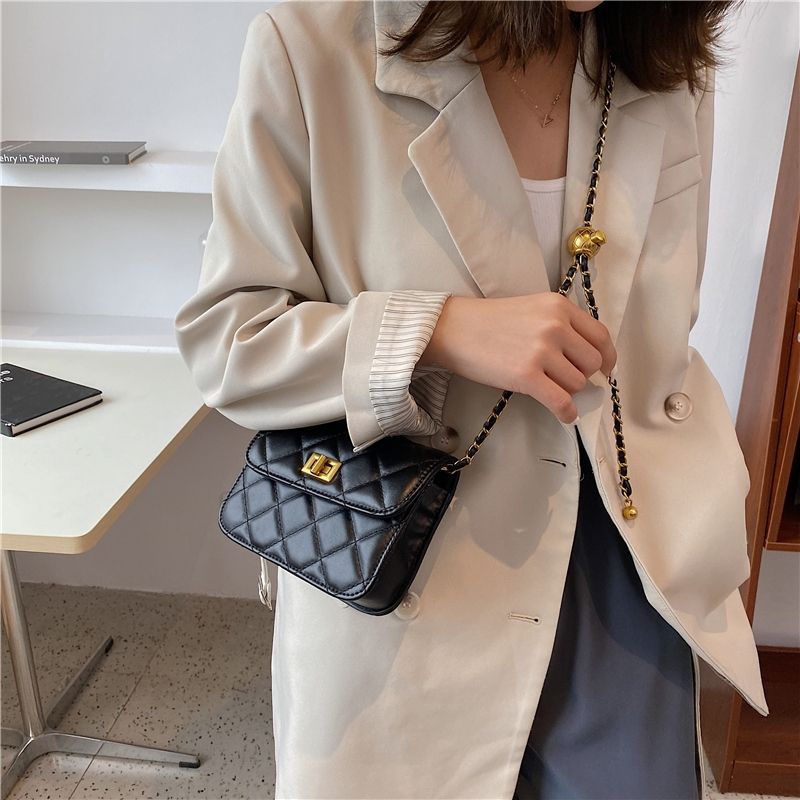 Zzz Small Bag Women'S Summer All-Match Fashionable Textile Niche Fashionable Rhombic Chain Shoulder Crossbody Bag - Image 4