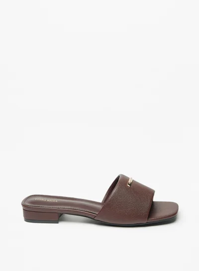 Flora Bella By Shoexpress Womens Logo Detail Slip On Sandals With Block Heels By Shoexpress
