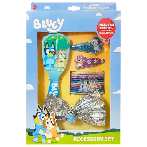 LUV HER Licenced Bluey Girls 15Piece Hair Accessories Set Bluey Bingo themed Brush Bow PVC Snap Clips Lurex Elastics Fun Practical Hair Set for Kids Ages 3 - Image 1