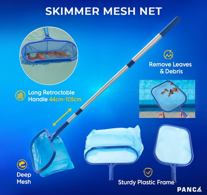 PANCA Swimming Pool Cleaning Net with Long Retractable Handle 44cm–105cm | Heavy Duty Deep Leaf Skimmer Net for Pools, Ponds, Aquariums & Outdoor Water Cleaning - Image 2