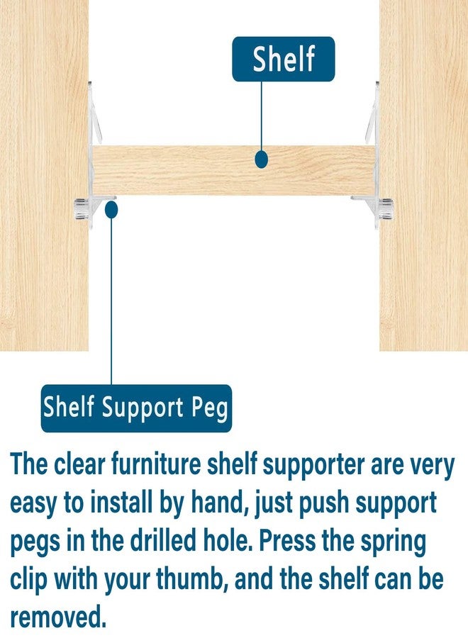 LonlyEagle 20pcs Plastic Locking Shelf Support Pegs,5mm Shelf Pins,Self-Locking Bracket Clips,Clear Shelf Pegs for for Kitchen Cabinet Furniture Book Shelves, 5mm Peg x 5/8" Thick Shelves - Image 3