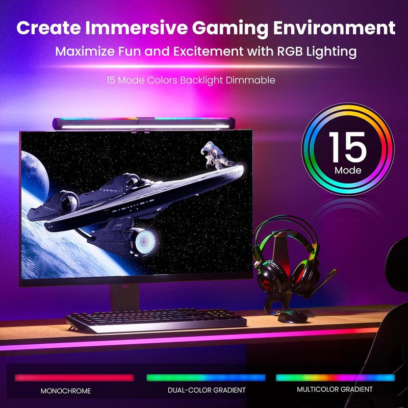 NALACAL Monitor Light bar with RGB Backlight, 40cm Computer Monitor Lamp with Dimmer and Color Temperature, LED Touch Control Gaming Screen Light No Screen Glare and Eye Protection for Home Office - Image 5