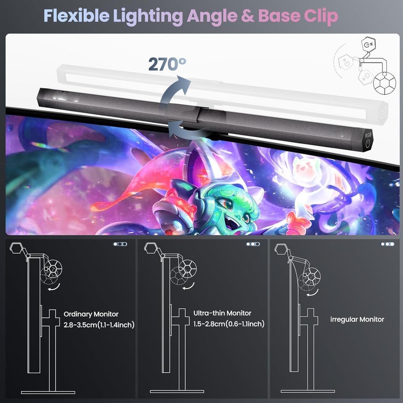 NALACAL Monitor Light bar with RGB Backlight, 40cm Computer Monitor Lamp with Dimmer and Color Temperature, LED Touch Control Gaming Screen Light No Screen Glare and Eye Protection for Home Office - Image 2