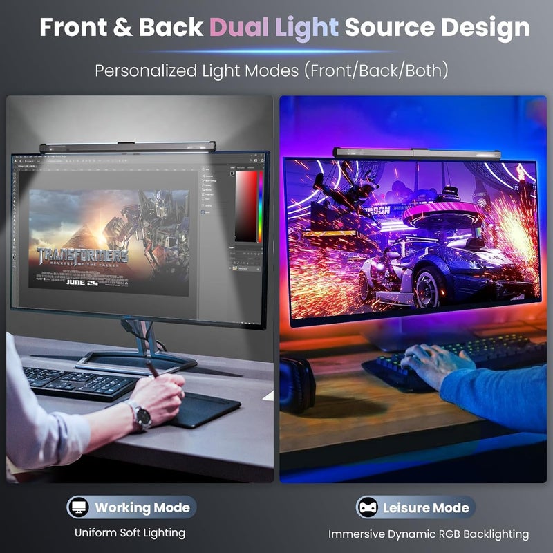 NALACAL Monitor Light bar with RGB Backlight, 40cm Computer Monitor Lamp with Dimmer and Color Temperature, LED Touch Control Gaming Screen Light No Screen Glare and Eye Protection for Home Office - Image 3