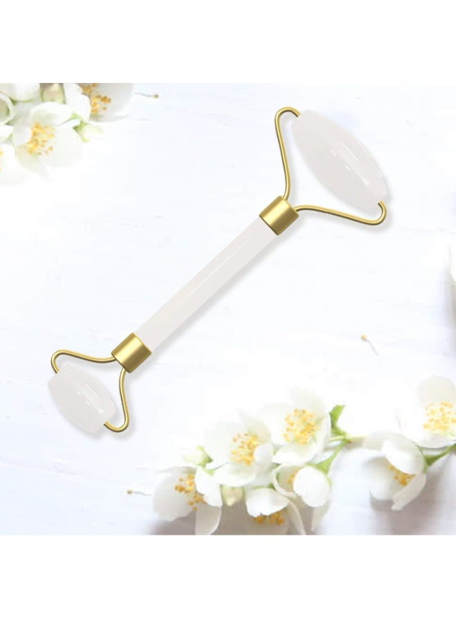 بكرة دوارة للوجه واليشم للعناية ببشرة الوجه والعين والرقبة، مدلك الوجه من حجر اليشم الاصلي 100%، بكرة العين للعيون المنتفخة، العناية الذاتية للوجه للنساء (ابيض) - Image 1