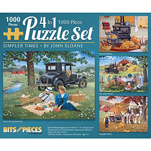 Bits and Pieces 4in1 MultiPack 1000 Piece Jigsaw Puzzles for Adults Jigsaw Puzzle Set Bundle by Artist John Sloane Completed Puzzle Size 20 x 27 - Image 1