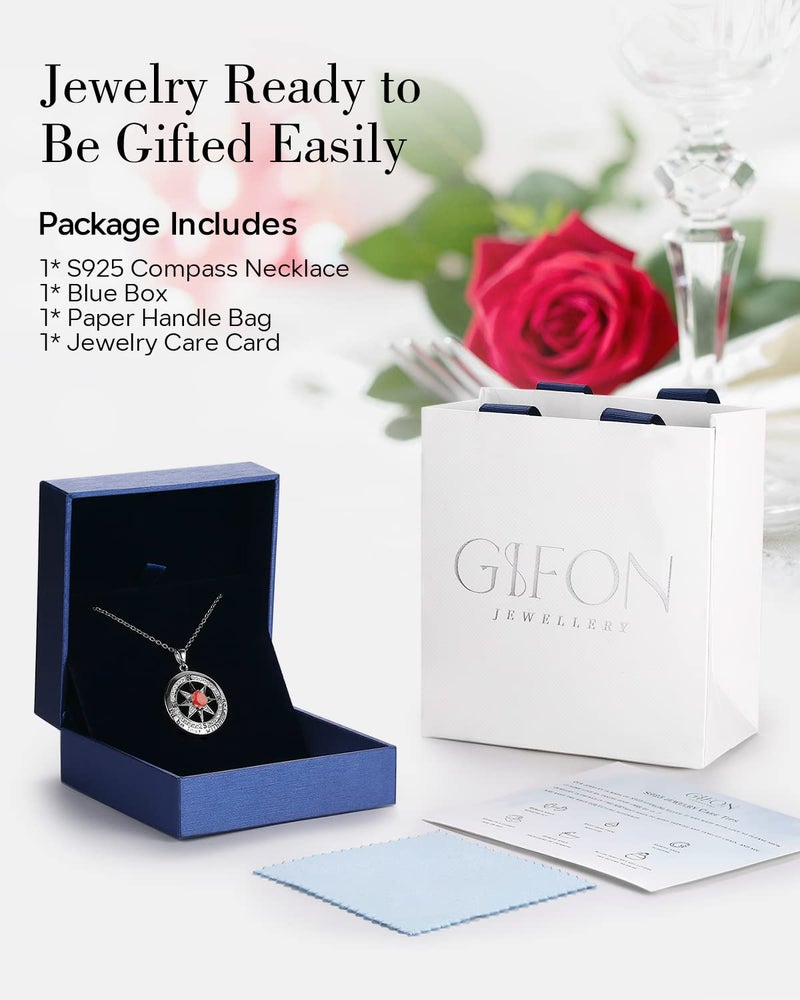 Gifon S925 قلادة من الفضة الاسترليني للزوجة للنساء هدايا الذكرى السنوية، بوصلة مجوهرات، أفكار هدية عيد ميلاد لصديقتها، القلائد النسائية، 18 قيراط من الذهب الأبيض يناير - Image 5