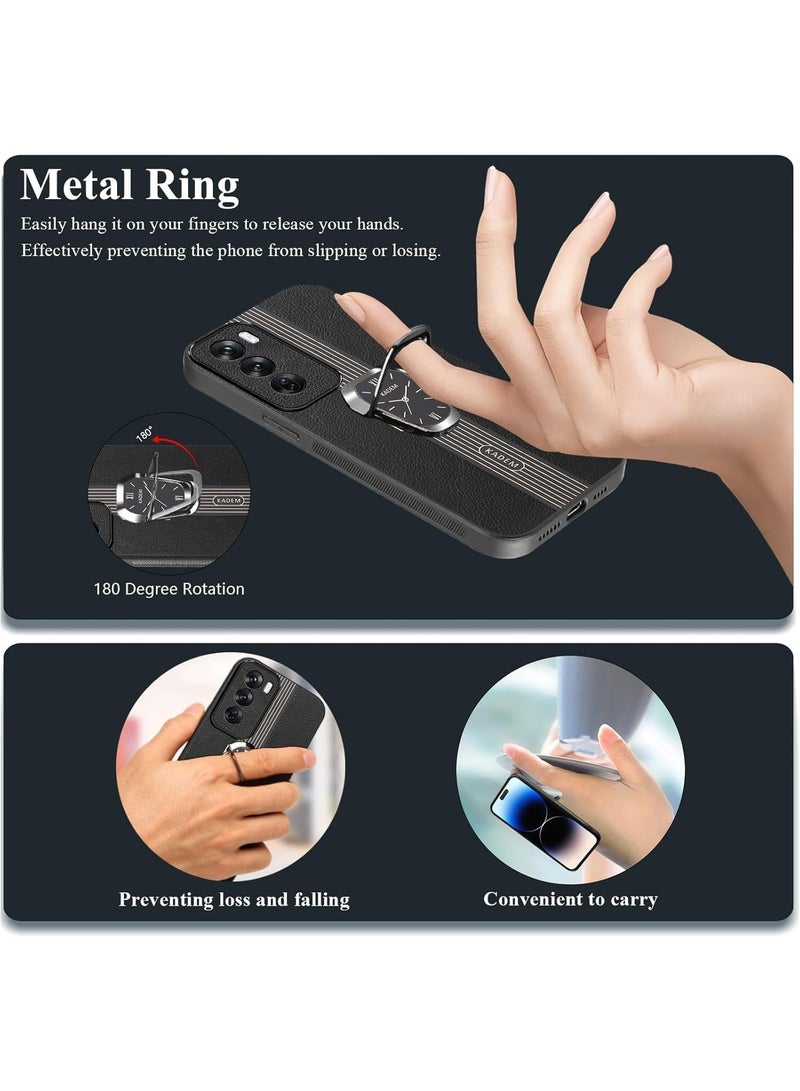 general Magnetic Case for Oppo Reno 12 Pro,with Ring Holder Black, Phone Case Shockproof with Kickstand Slim Cover Anti-Slip Silicone TPU Sof Edge - Image 4