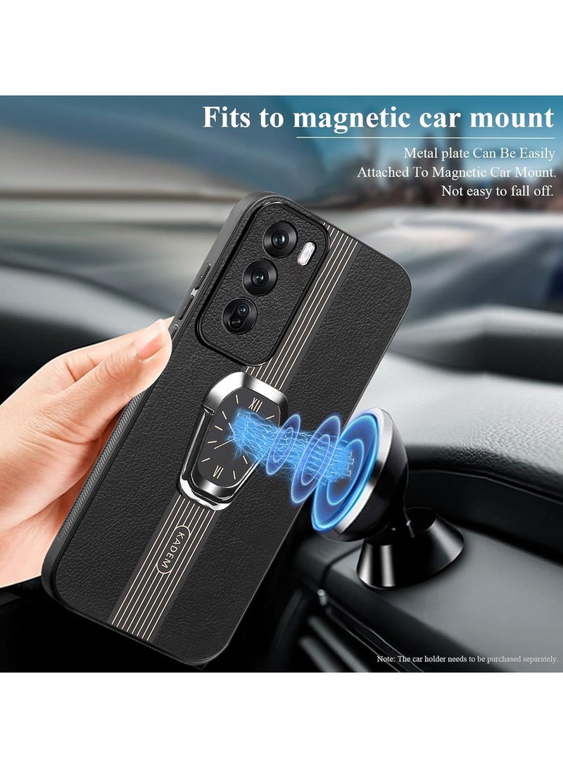 general Magnetic Case for Oppo Reno 12 Pro,with Ring Holder Black, Phone Case Shockproof with Kickstand Slim Cover Anti-Slip Silicone TPU Sof Edge - Image 3