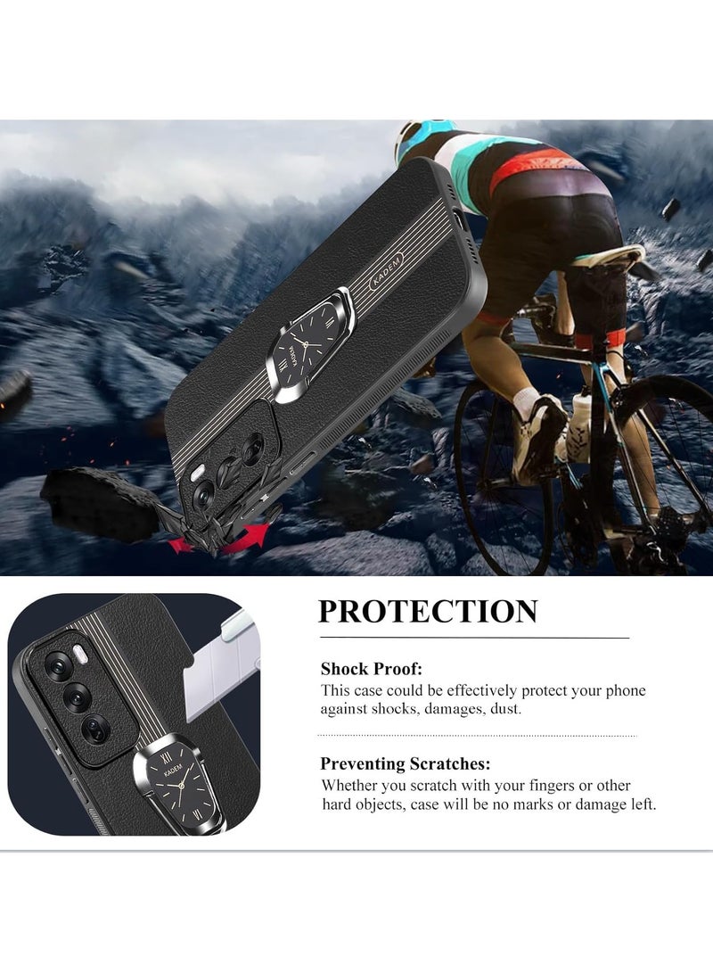 general Magnetic Case for Oppo Reno 12 Pro,with Ring Holder Black, Phone Case Shockproof with Kickstand Slim Cover Anti-Slip Silicone TPU Sof Edge - Image 5