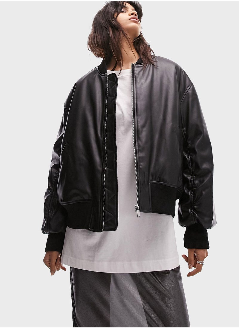 TOPSHOP - Pu Bomber Jacket - Image 1