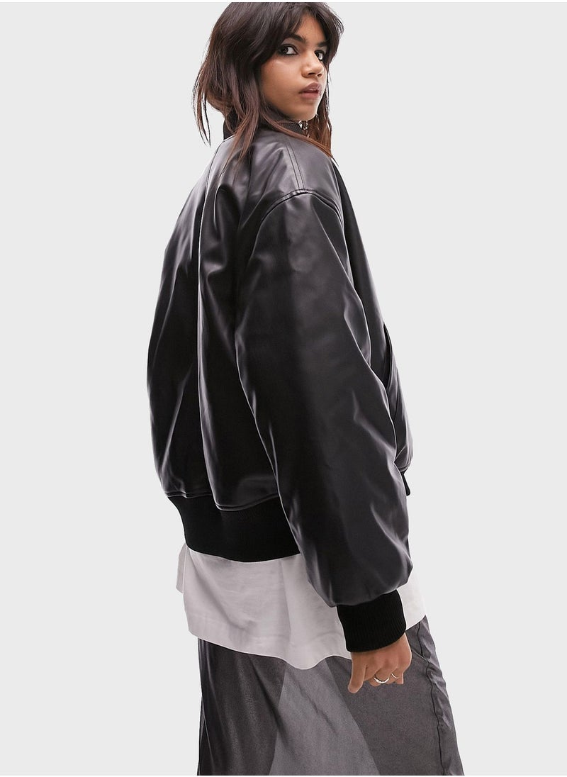 TOPSHOP - Pu Bomber Jacket - Image 1