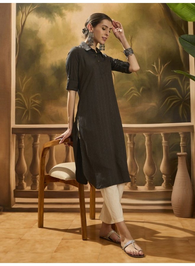 AKS Black Self Design Pathani Kurta  - Image 3