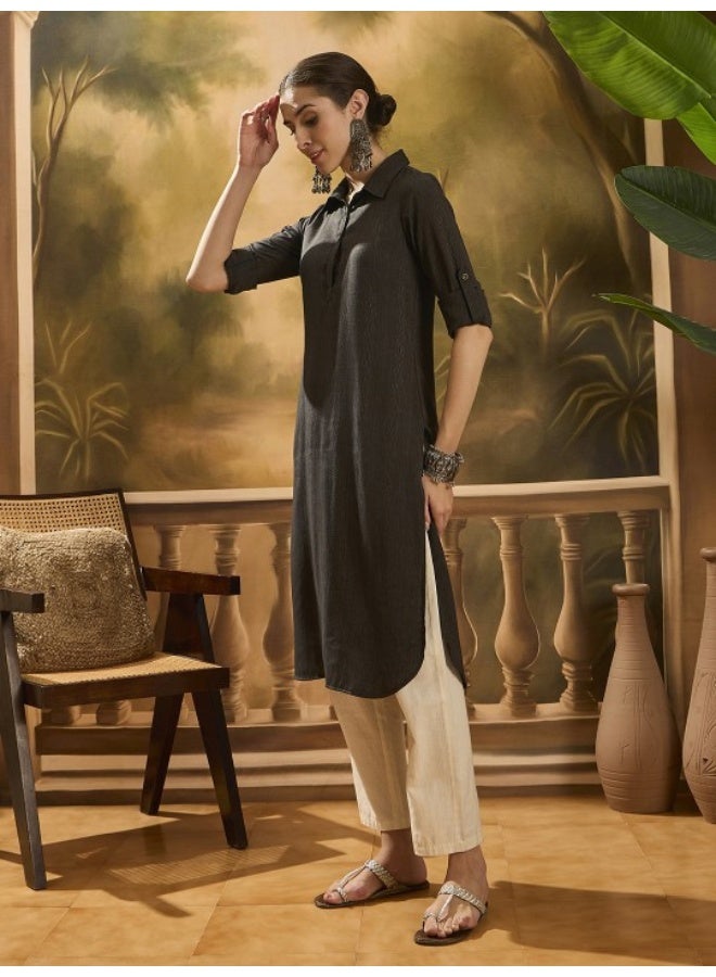 AKS Black Self Design Pathani Kurta  - Image 4