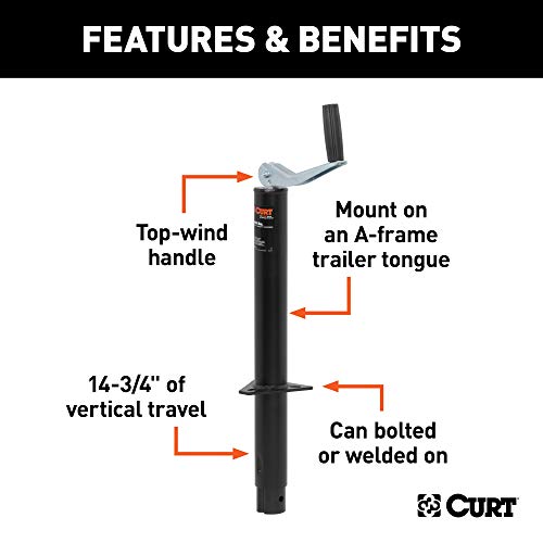 CURT 28202 A-Frame Trailer Jack, 2,000 lbs, 14-3/4 Inches Vertical Travel, CARBIDE BLACK POWDER COAT - Image 3