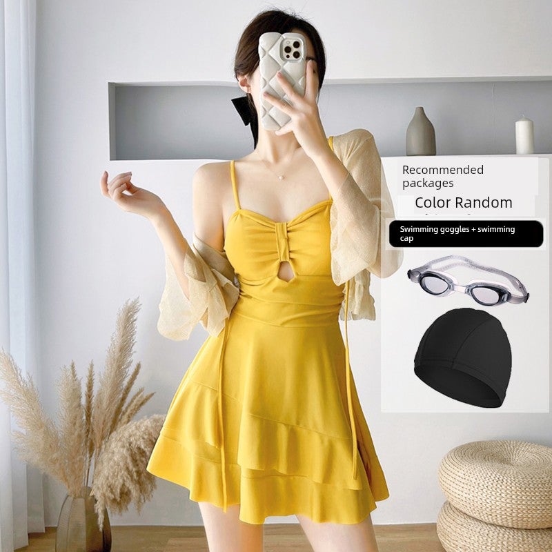 Vacation swimsuit women's jumpsuit style 2025 new long-sleeved blouse two-piece set slimming belly cover conservative hot springs - Image 4