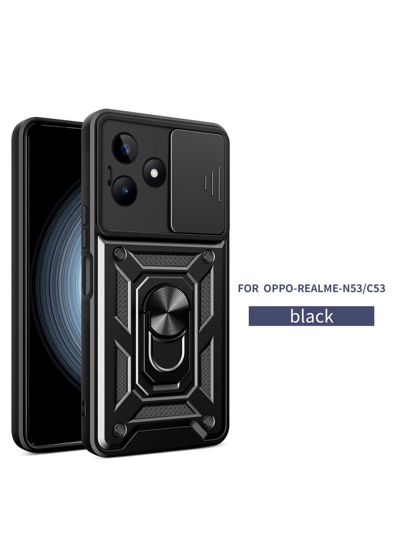realme Note 50 4G / realme C51 4G / realme C53 4G Mobile Phone Case Cover, Slide Camera Lens Cover + 360°Rotating Kickstand Ring + Bumper Shockproof Phone Case - Image 1