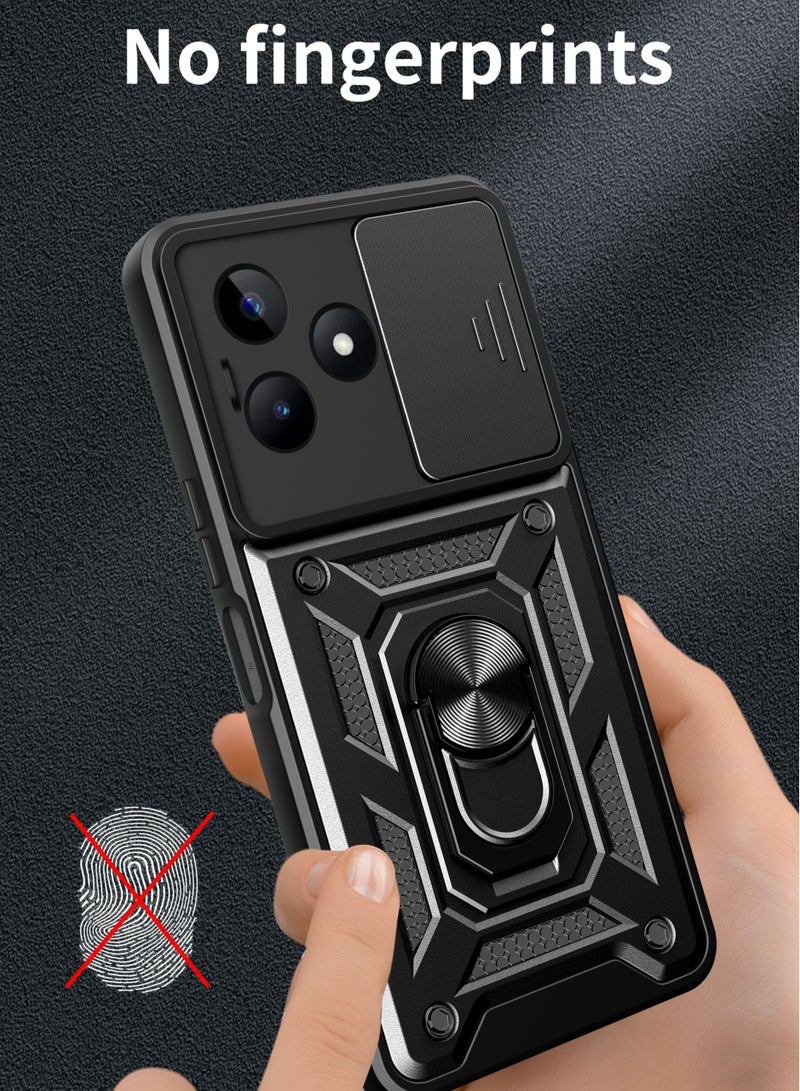 realme Note 50 4G / realme C51 4G / realme C53 4G Mobile Phone Case Cover, Slide Camera Lens Cover + 360°Rotating Kickstand Ring + Bumper Shockproof Phone Case - Image 4