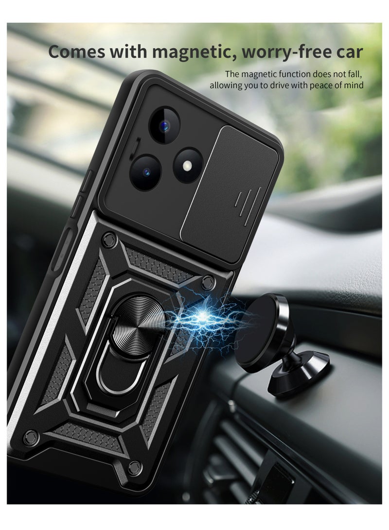 realme Note 50 4G / realme C51 4G / realme C53 4G Mobile Phone Case Cover, Slide Camera Lens Cover + 360°Rotating Kickstand Ring + Bumper Shockproof Phone Case - Image 2