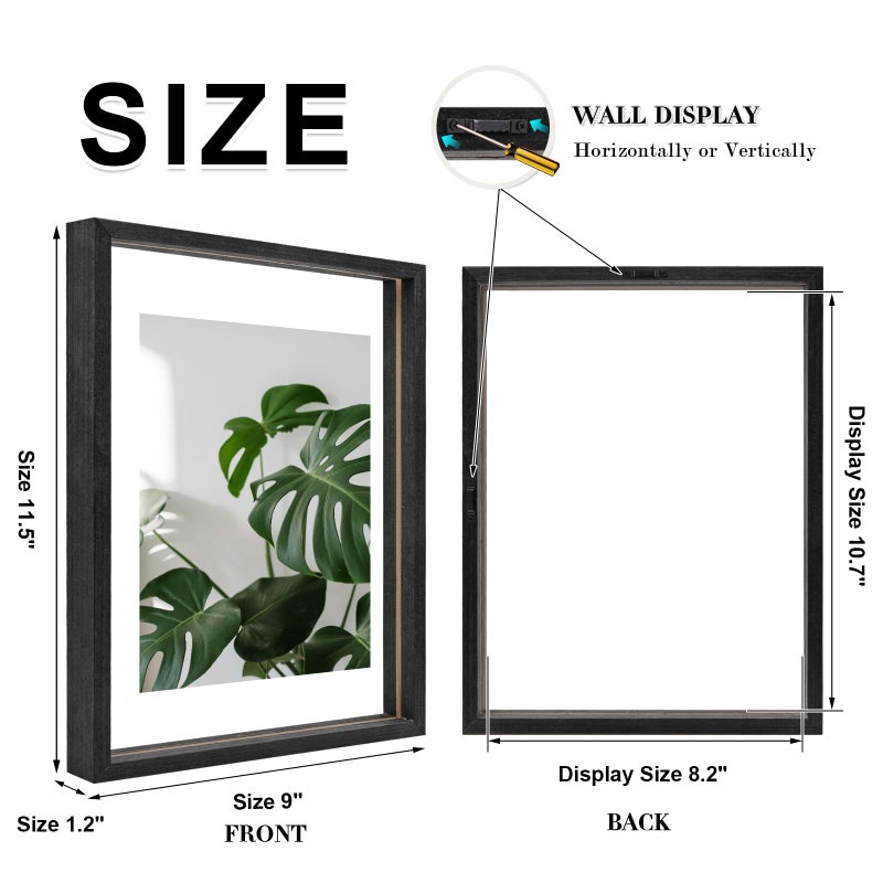 Egofine Egofine 8.5x11 Floating Frames Set of 2  Double Glass Picture Frame  Made of Solid Wood Display Any Size Photo up to 8.5x11  Wall Mount or Tabletop Standing  Rustic Black  - Image 2