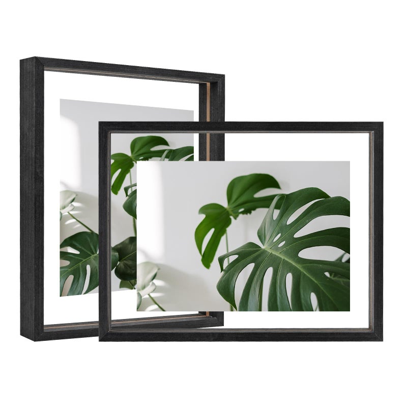 Egofine Egofine 8.5x11 Floating Frames Set of 2  Double Glass Picture Frame  Made of Solid Wood Display Any Size Photo up to 8.5x11  Wall Mount or Tabletop Standing  Rustic Black  - Image 1