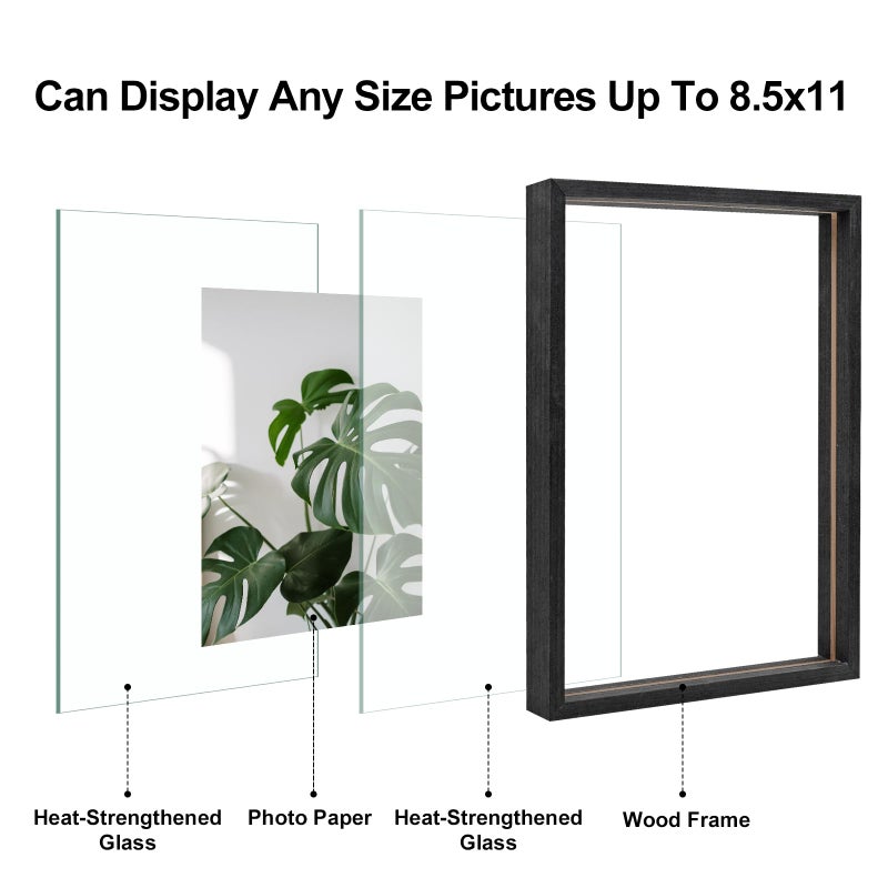 Egofine Egofine 8.5x11 Floating Frames Set of 2  Double Glass Picture Frame  Made of Solid Wood Display Any Size Photo up to 8.5x11  Wall Mount or Tabletop Standing  Rustic Black  - Image 3