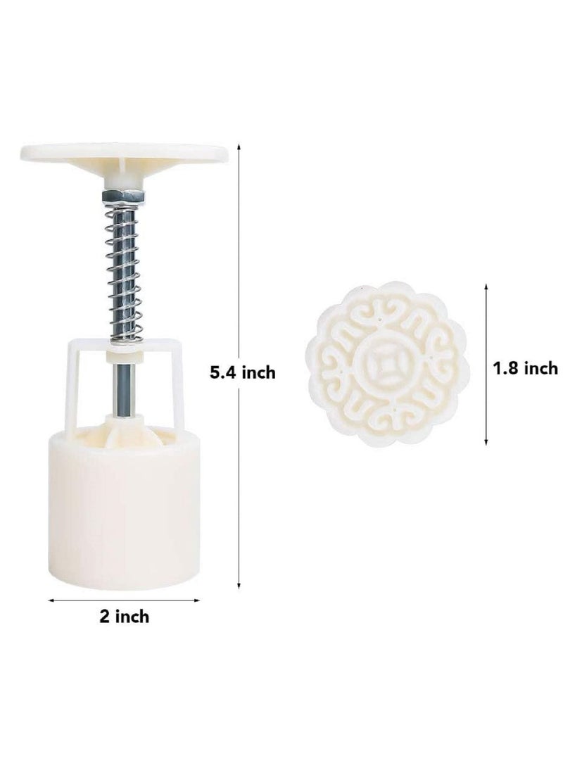 AMM Cookie Stamp 50g Mooncake Mold with 6 Stamps Flowers Design Cookie Stamp Moon Cake Mold Stamps Mid Autumn Festival Cookies Cutters DIY Decoration Mooncake Press Molds White - Image 2