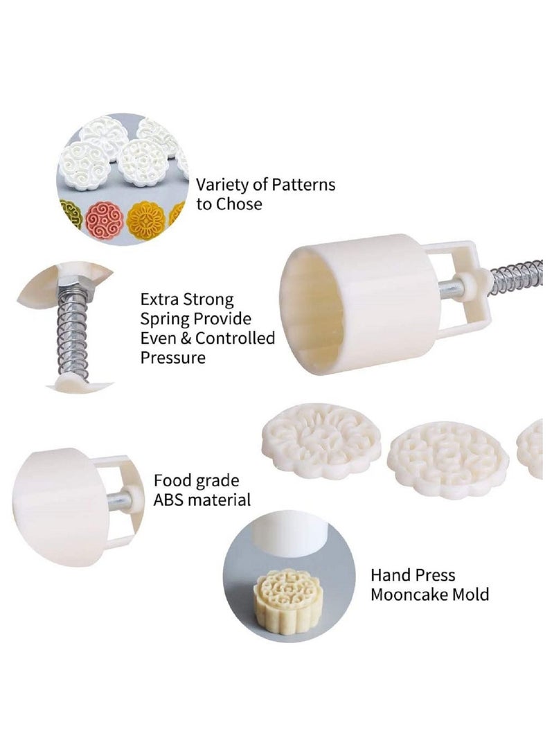 AMM Cookie Stamp 50g Mooncake Mold with 6 Stamps Flowers Design Cookie Stamp Moon Cake Mold Stamps Mid Autumn Festival Cookies Cutters DIY Decoration Mooncake Press Molds White - Image 3